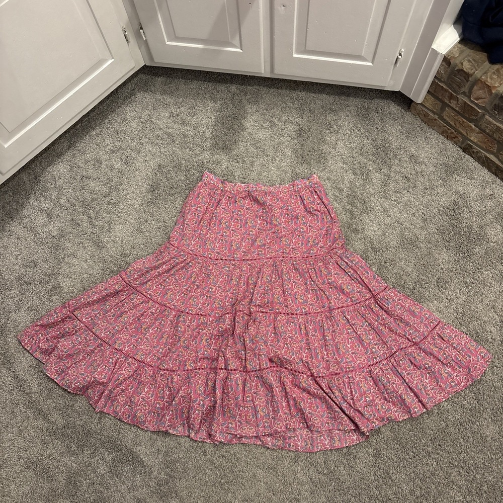 J. Crew Tiered  GRENADINE Pink Vines Block Print Midi Skirt Ao831 $118 Medium